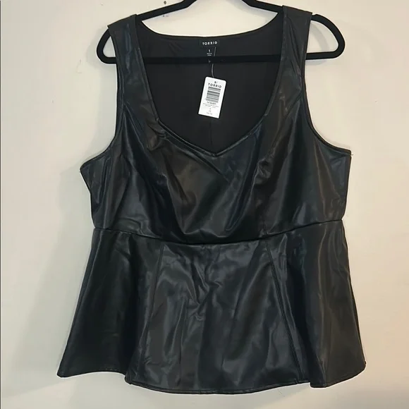 Torrid Black Faux Leather Peplum Top - Picture 2 of 6